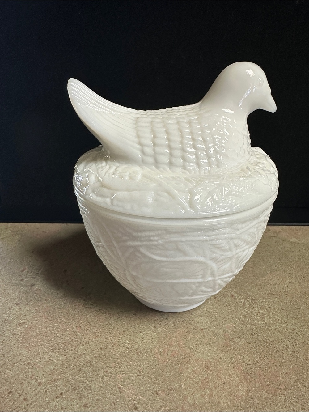 Vintage 1970’s Avon White Milk Glass Bird-on-Nest Covered Dish